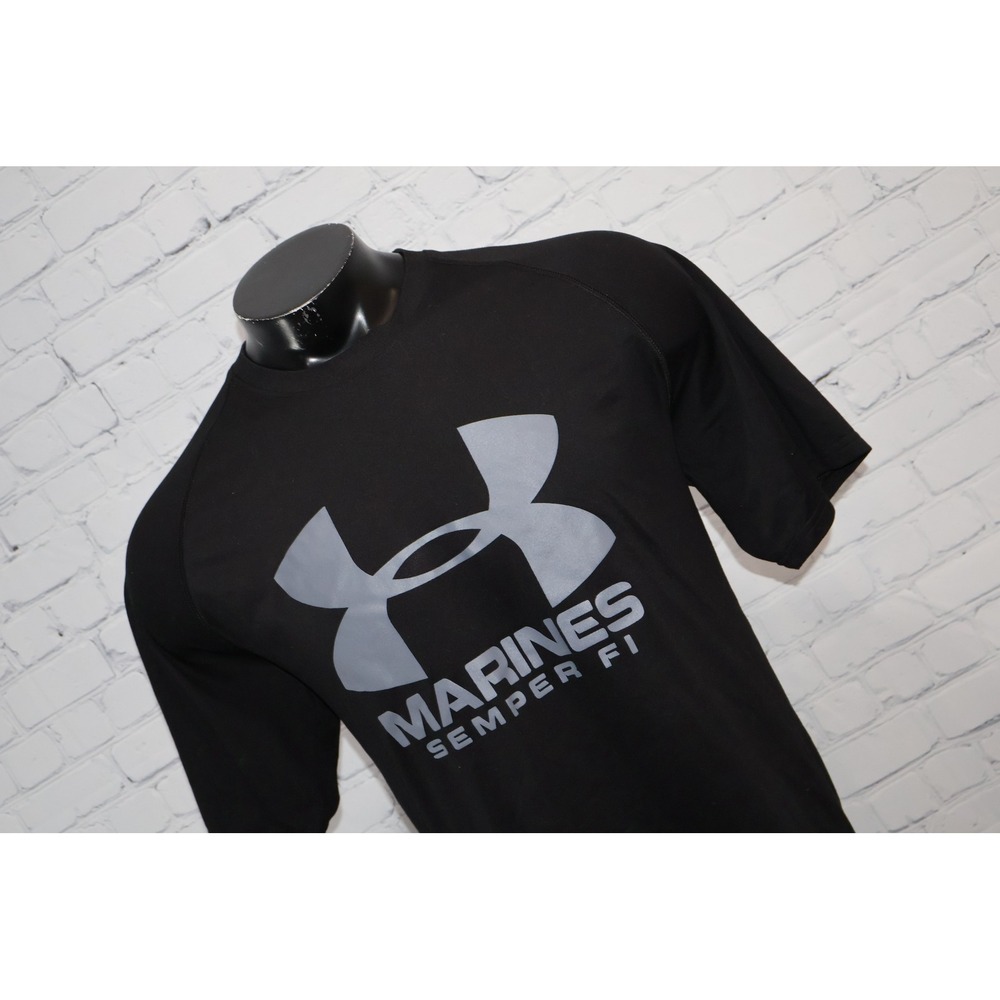 Under Armour T-Shirt Mens XL Black Marines Semper Fi HeatGear Loose Fit Tee